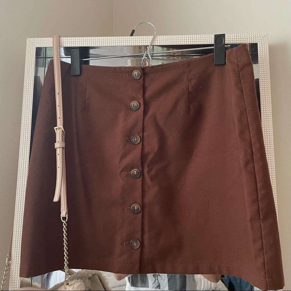 Brown Button Down Mini Skirt